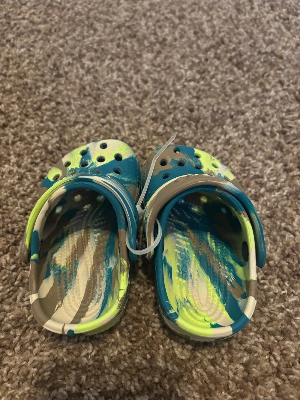 CROCS Kids Paint-Splash Clogs in Teal & Neon Yellow